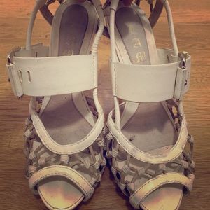 Cream Crochet Peep Toe Heel